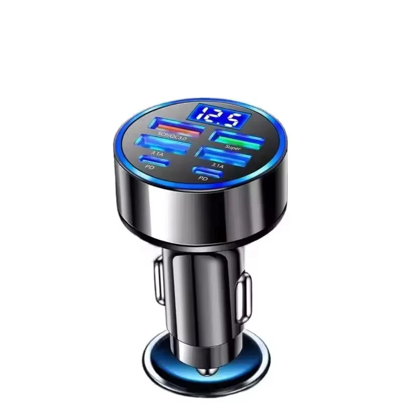 6 in 1 USB C Car Phone Charger Adapter with Voltage Display Dual PD Super Fast for iPhone 15 Pro max OPPO Samsung Huawei