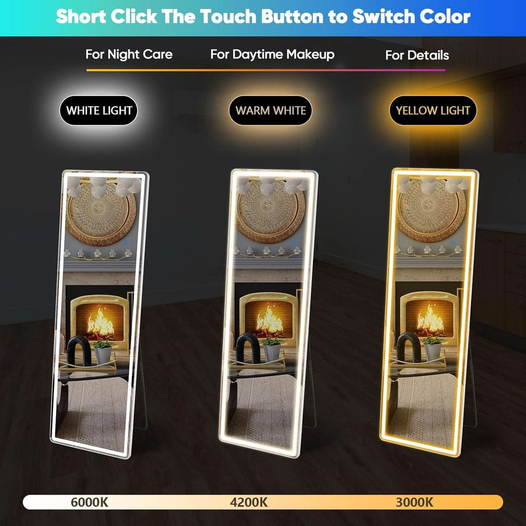 LED 20x63 Full Length Mirror With 3 Color Lights For Bedroom