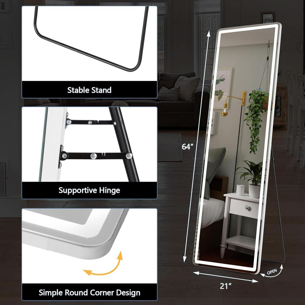 LED 20x63 Full Length Mirror With 3 Color Lights For Bedroom