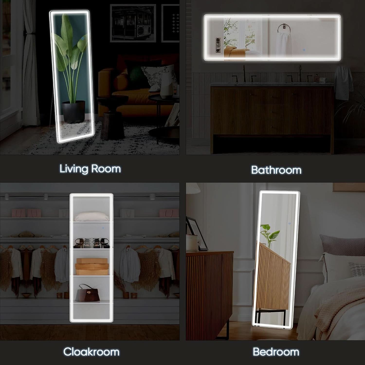 LED 20x63 Full Length Mirror With 3 Color Lights For Bedroom